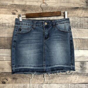 KanCan Denim Mini Skirt Size 25/3 Blue Jean Distressed Raw Hem Frayed